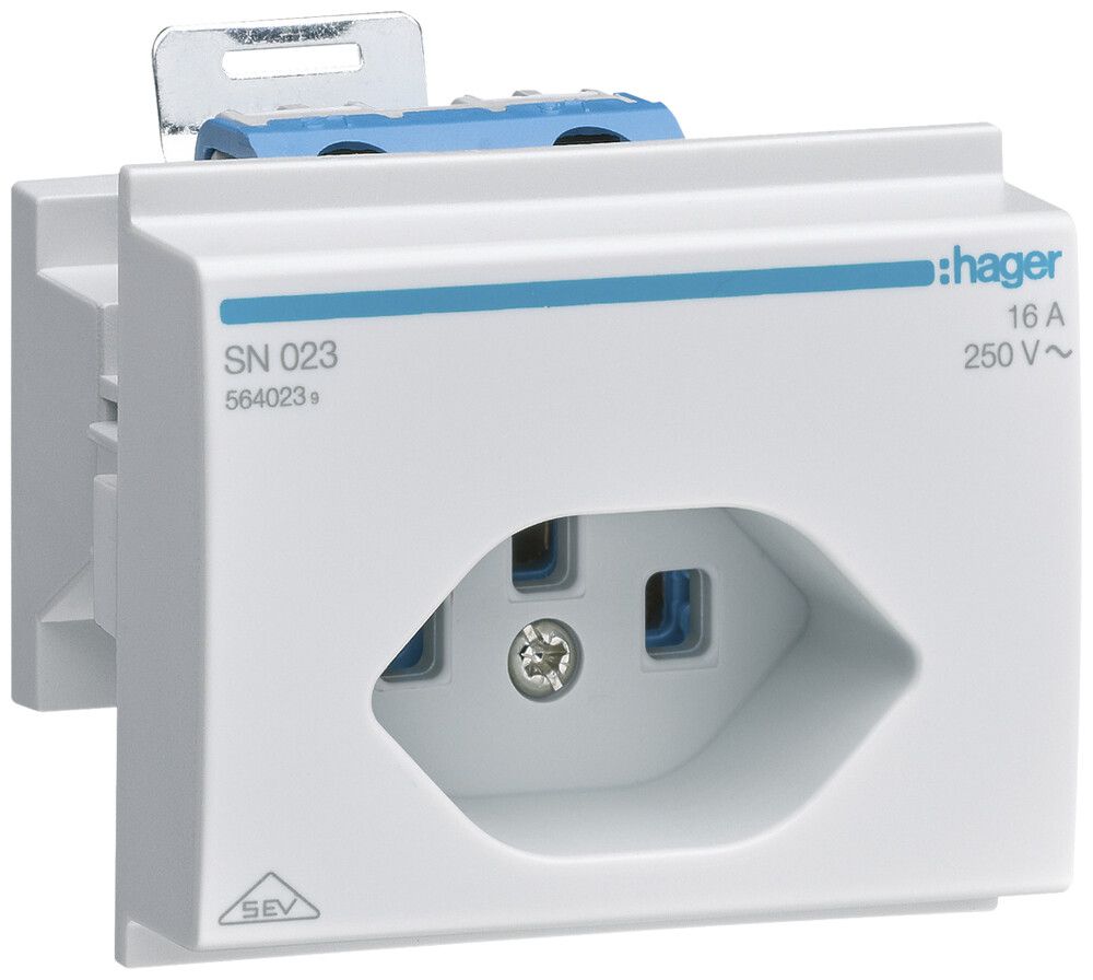 EB-Steckdose Hager Typ 23 für DIN-Montage mit Schraubklemmen grau