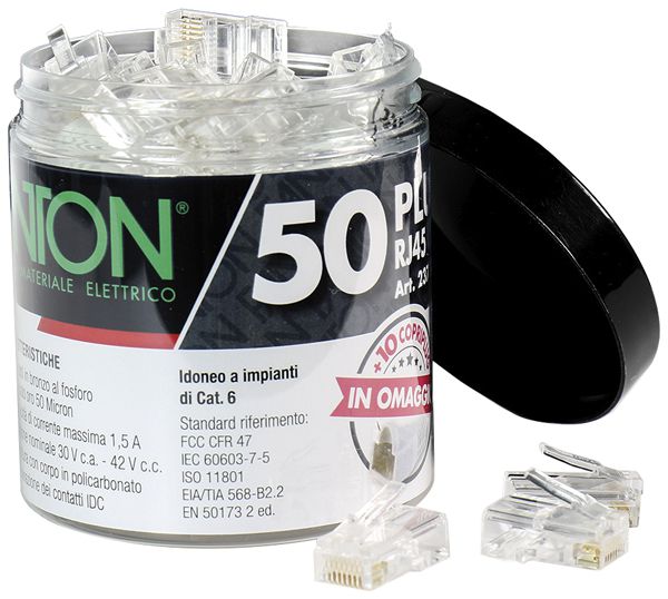 Crimpstecker-Set FANTON 50×RJ45 Kat.5e geschirmt+10×Knickschutztülle