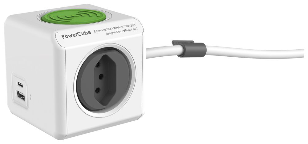 Fiche multiple PowerCube Extended 4×T13, chargeur/1×USB-C/1×USB-A, gr/ve/bc