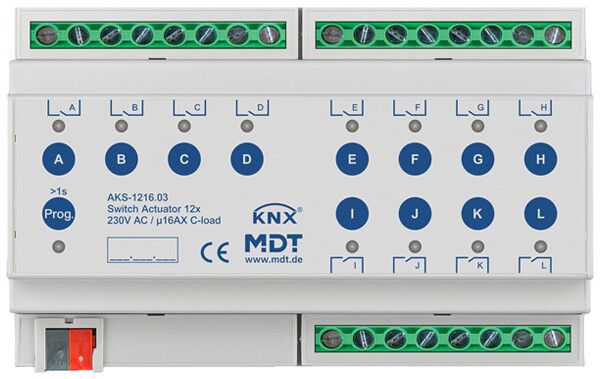 Attuatore-commutatore KNX AMD MDT AKS-1216.03 12-can 16A 230VAC 8UM
