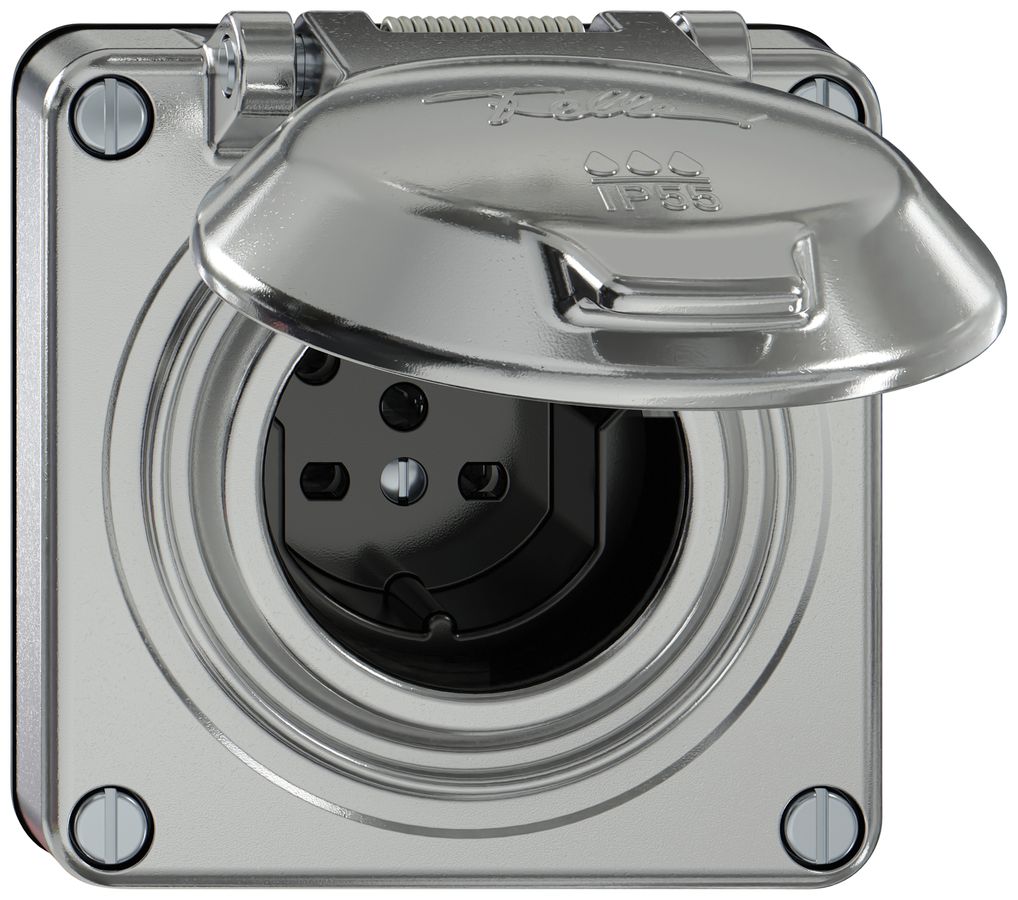 Steckdose ELEMENT SNAPFIX® 1×Typ 15 10A 440V mit Klappdeckel IP55 alu