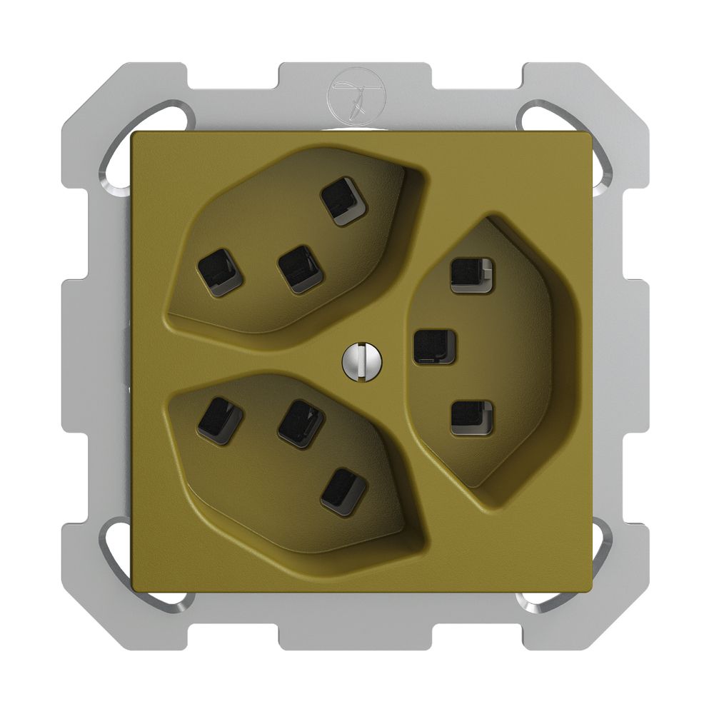 UP-Steckdose 3×T23 16A EDIZIOdue olive, mit Steckklemmen