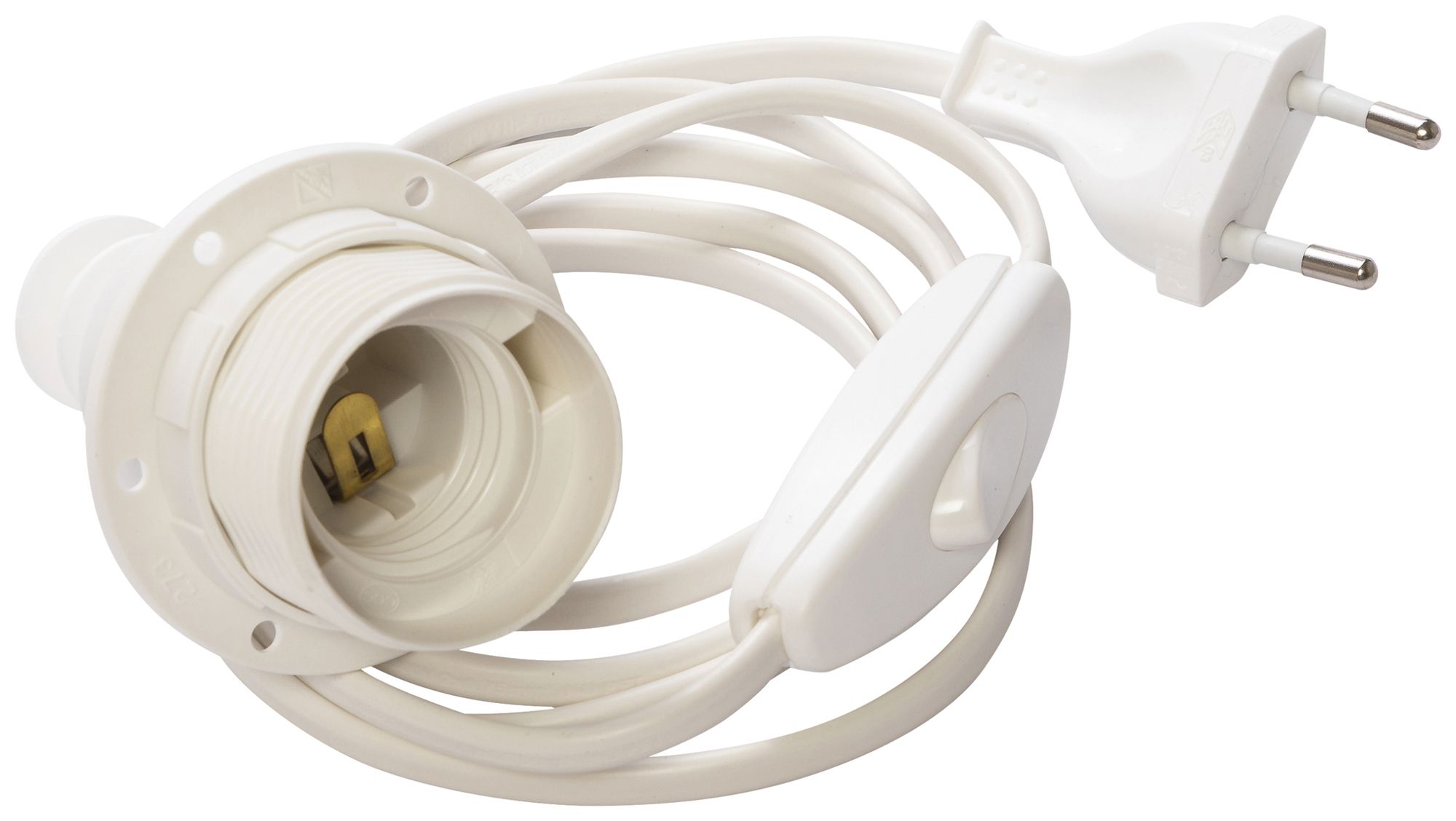 Fassung ELBRO E27 Flaschengarnitur mit Zwischenschalter Kabel 150cm weiss