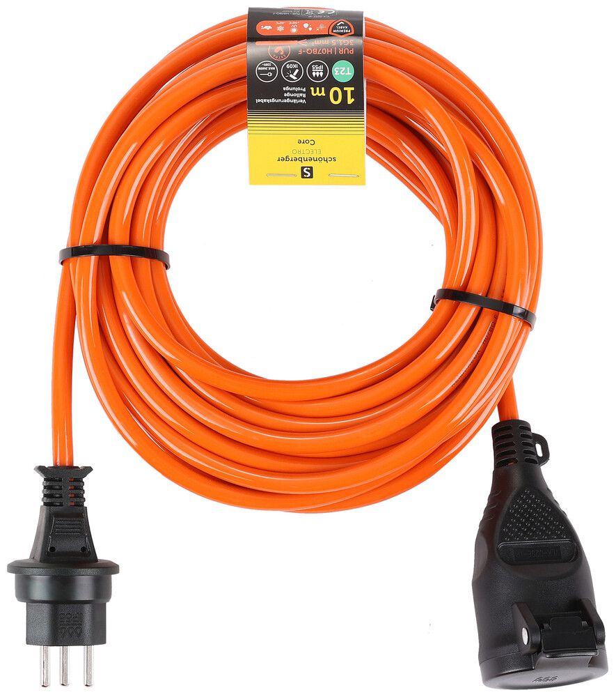 Câble de rallonge Schönenberger PUR T23/T23 3×1.5mm² 16A IP55 10m orange