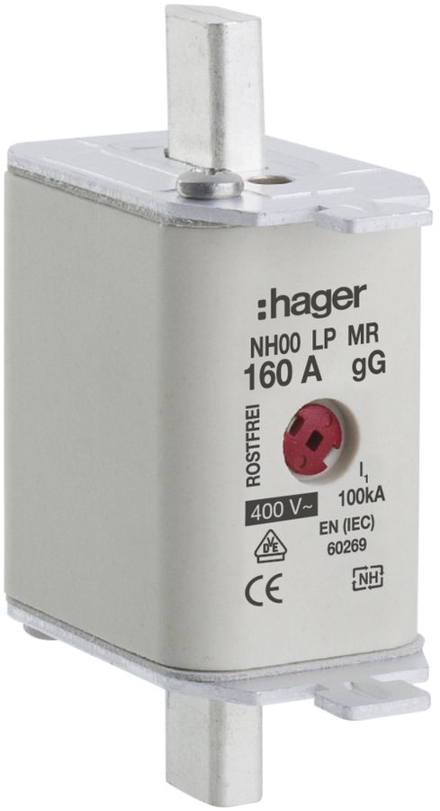 NH-Sicherung Hager DIN00 400VAC 160A gG/gL Mittenkennmelder rostfrei