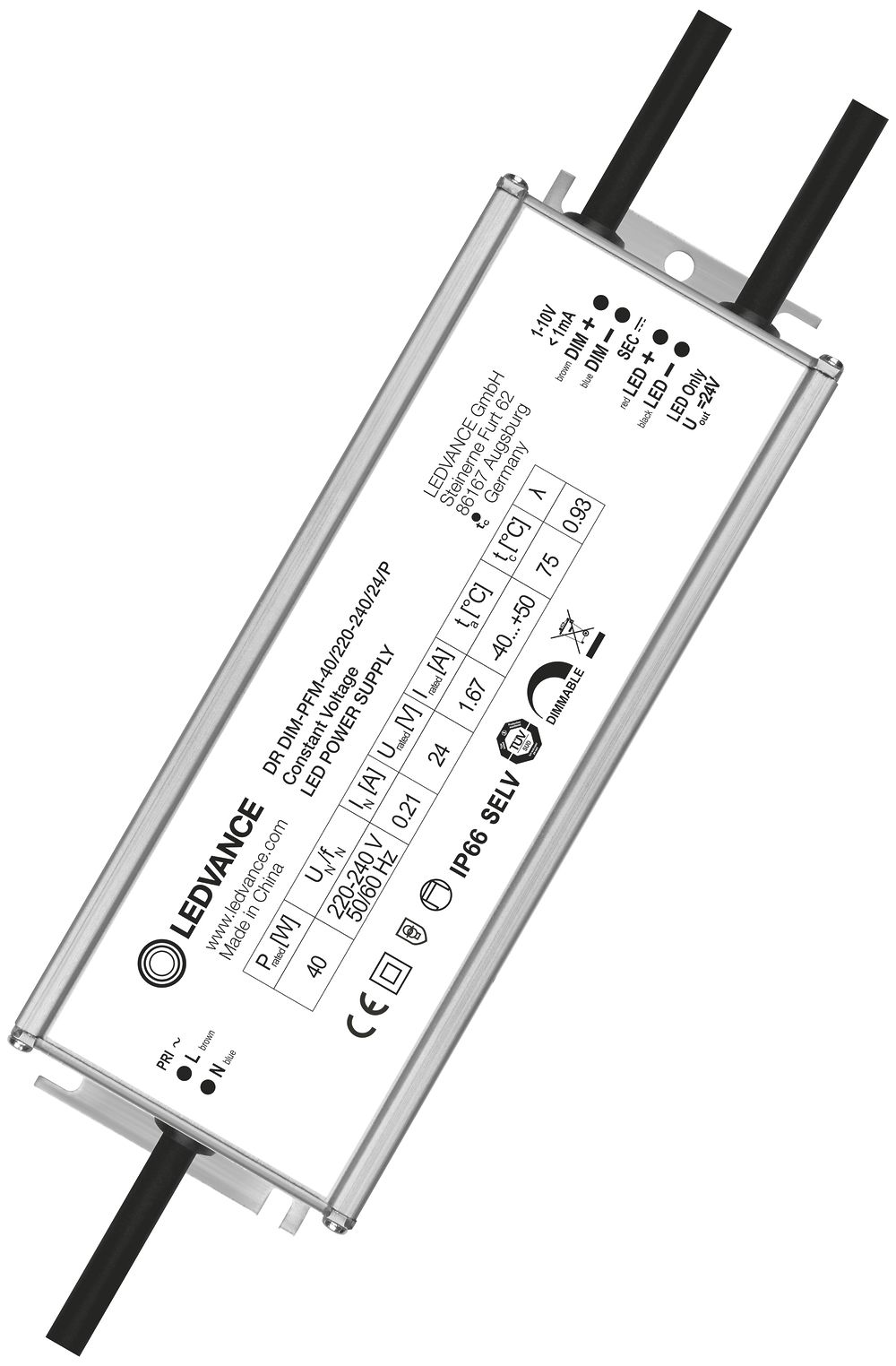 Convertitore LED LDV 1…10V DIM OUTDOOR PERFORMANCE 40W 24V 179×63×38mm IP66