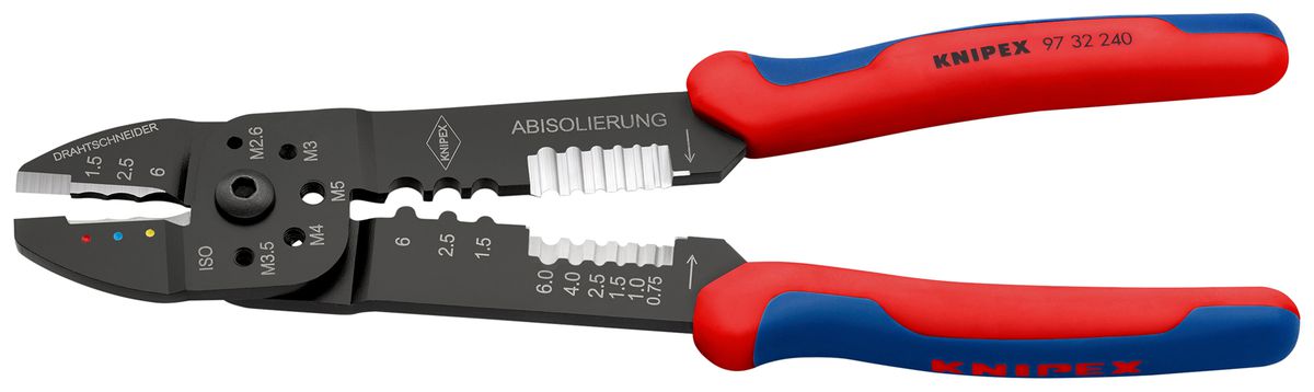 Pinza di serraggio KNIPEX, acciaio, c.3 nidi a crimpare, M2.6, M3, M3.5, M4 & M5