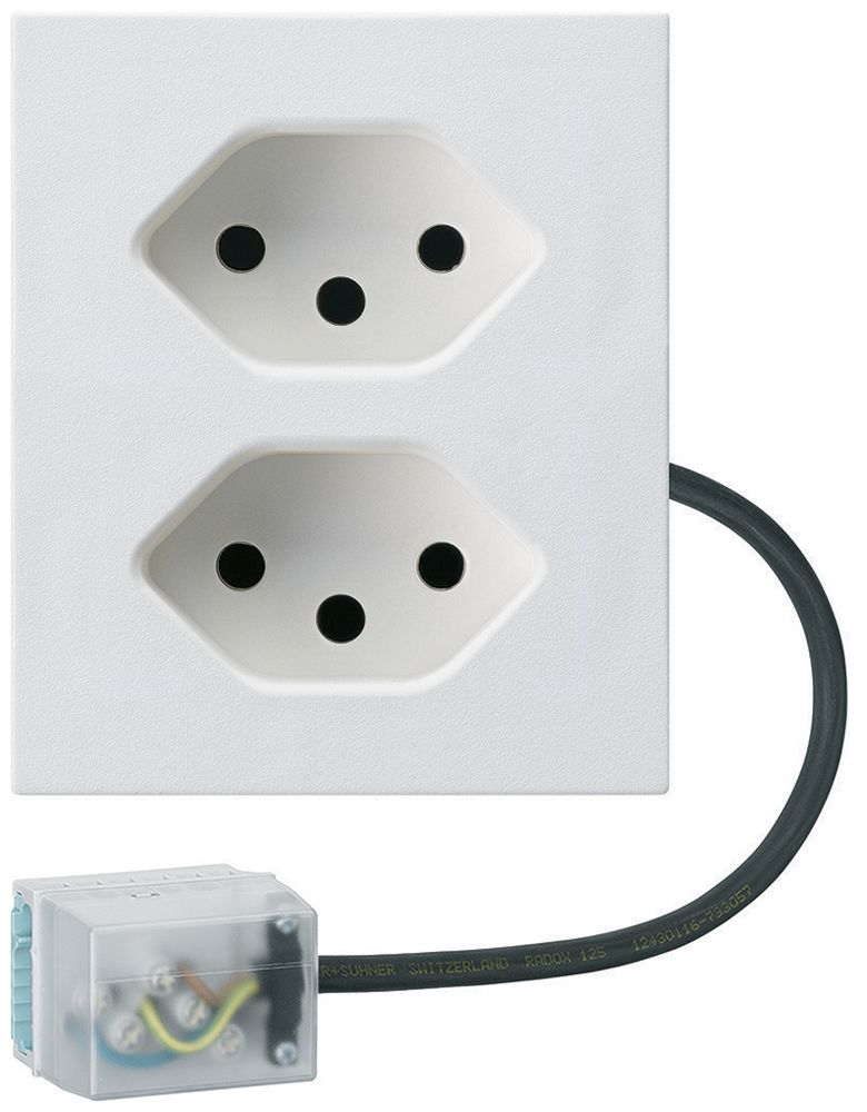Prise INC 2×type 13 Hager FLF pour câble plat Ecobus power L3 blanc