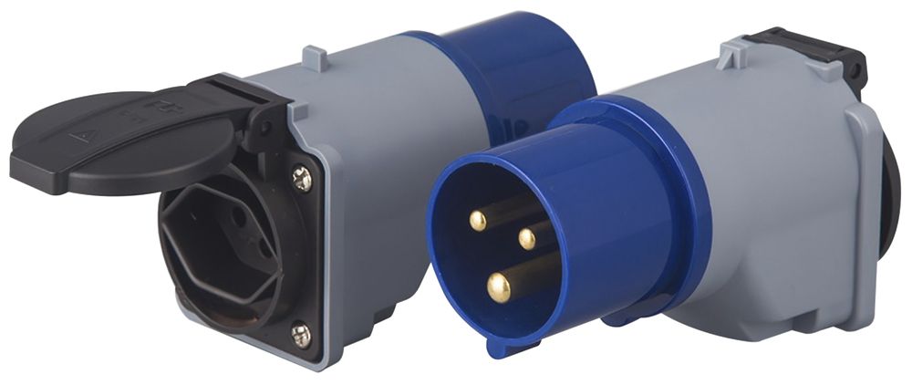 Übergangsstecker MH Stecker CEE 16 blau/Steckdose Typ 23 230V 16A