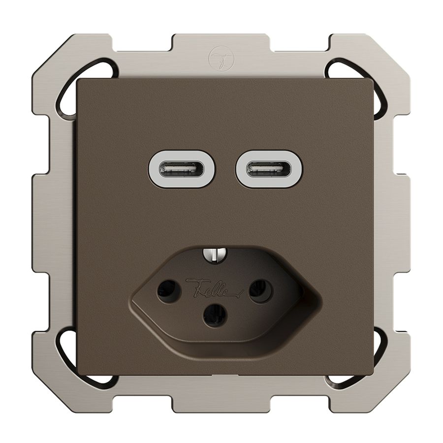 Prise ENC USB 2×type C + type 13 Feller EDIZIOdue FM 230V 3000mA coffee