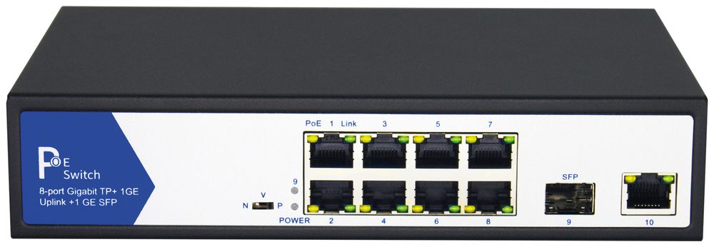 Switch VALUE PoE+ Gigabit Ethernet, 8-Port + 2-Port Uplink (GbE/SFP)