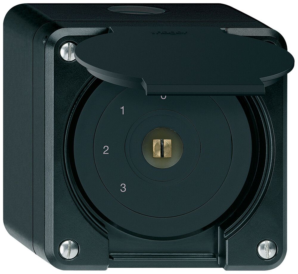 AP-Steckschlüsselschalter robusto IP55 mit Klappdeckel S5/1P schwarz Vierkant