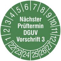 Prüfplakette CIMCO "Nächster Prüftermin DGUV V3 2022" Ø20mm grün