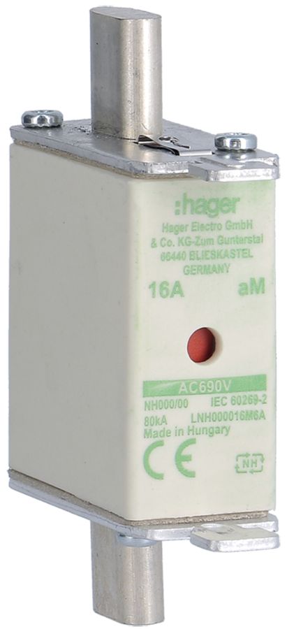 Fusible HPC Hager DIN000 690VAC 16A aM avertisseur double inoxydable