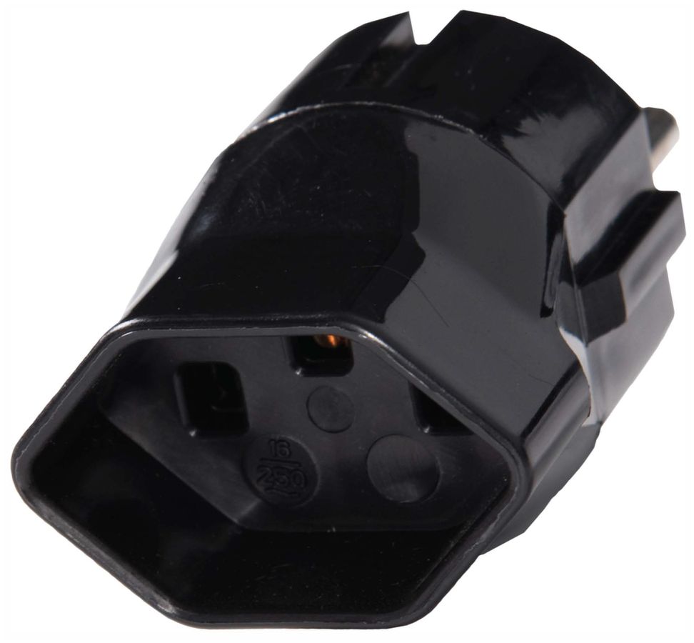 Übergangsstecker 2L+PE 16A 230V Schuko/Typ 23 schwarz