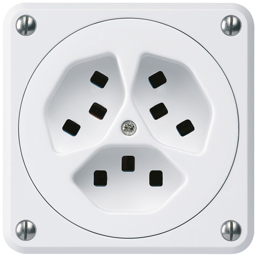 UP-Steckdose Hager robusto, 3×T23, C, weiss