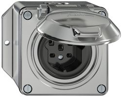 AP-Steckdose ELEMENT SNAPFIX® 1×Typ 25 16A 440V mit Klappdeckel IP20 alu