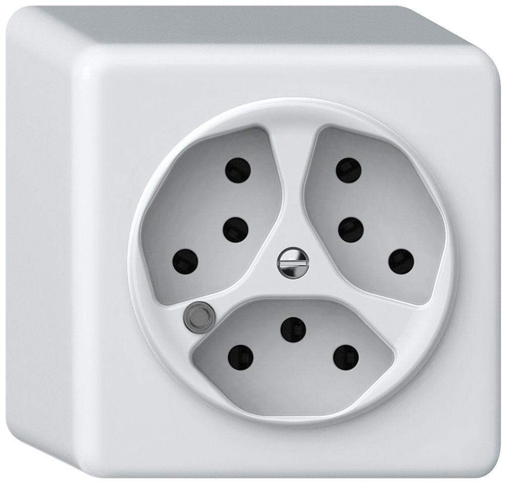 AP-Steckdose origin 3×Typ 13 bel.grün 10A 230V 88×88×54mm weiss