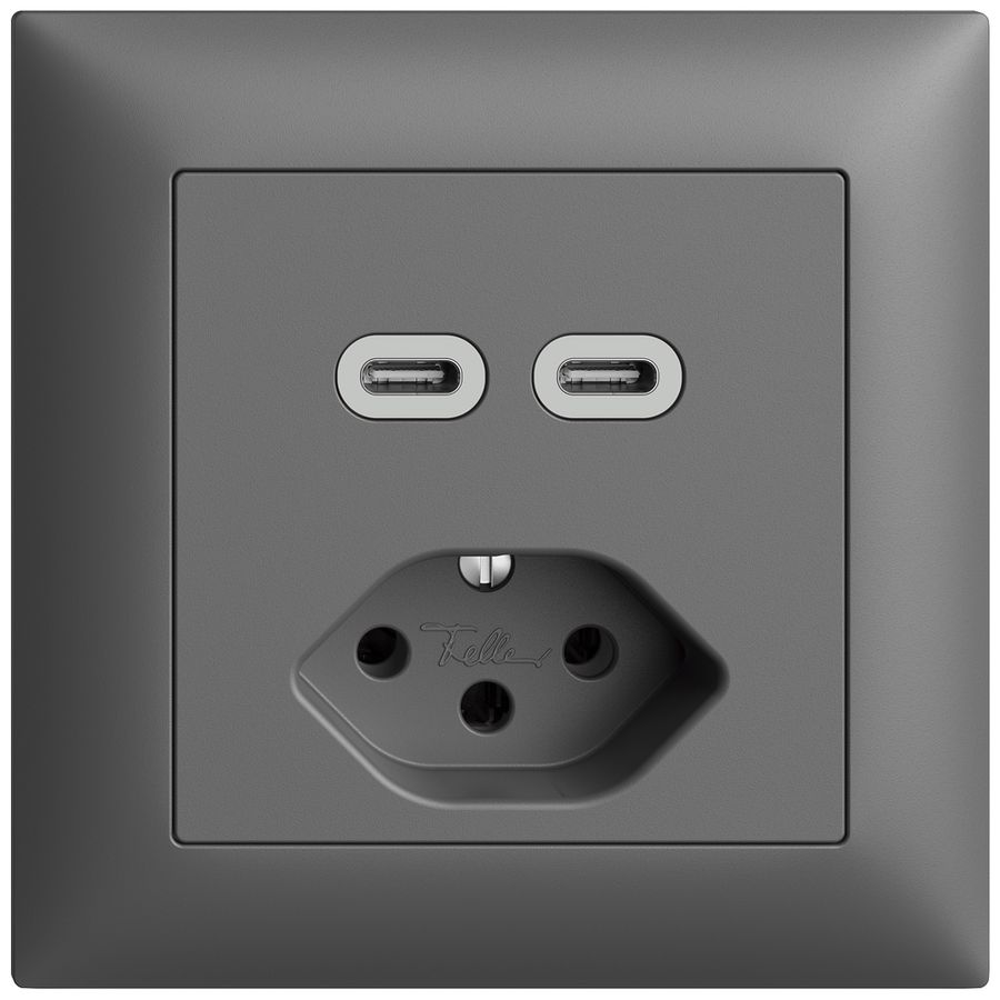 UP-Steckdose USB 2×Typ C + Typ 13 Feller EDIZIOdue FMI 230V 3000mA dunkelgrau