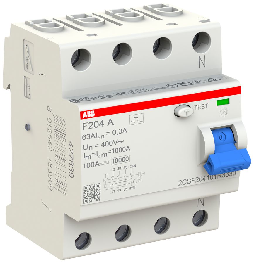Interruttore differenziale ABB 300mA 63A 3P+N F204A-63/0.3