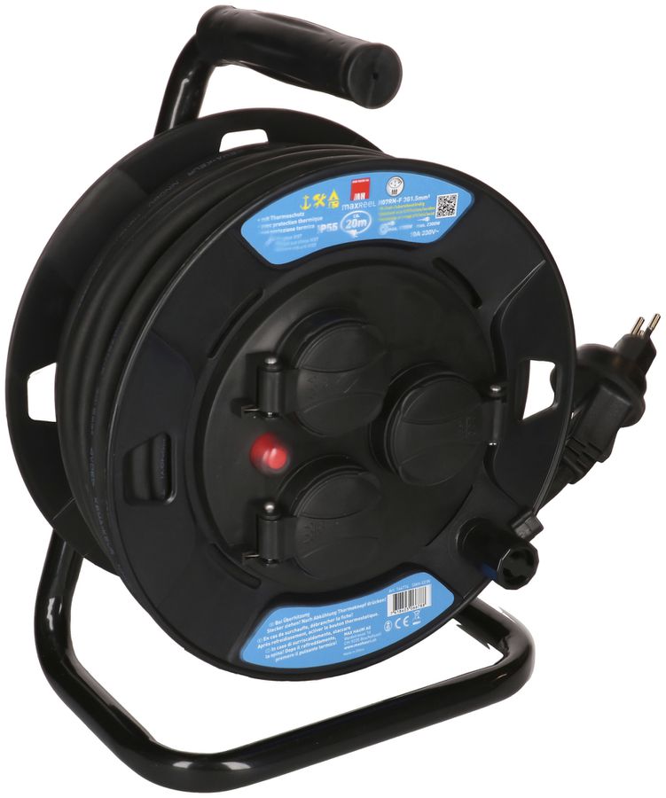 Kabelrolle MAX HAURI Kunststoff 230V 10A 3×T13 20m 3×1.5mm² IP55 schwarz