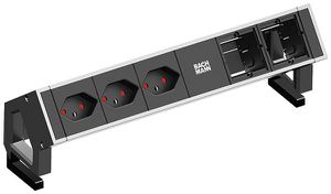 Prise multiple de table BACHMANN DESK 2 3×T13 2×CM 0.2m aluminium noir