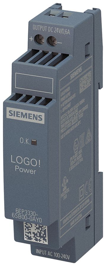 Stromversorgung Siemens LOGO!POWER, IN:100…240VAC, OUT:24VDC/0.6A, 1TE