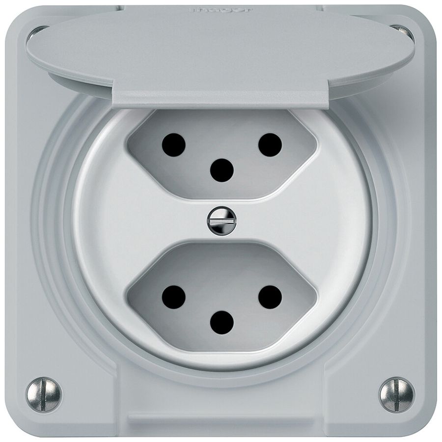 Steckdose FI robusto 1×T23 30mA 16A 250V 86×86mm IP21 grau