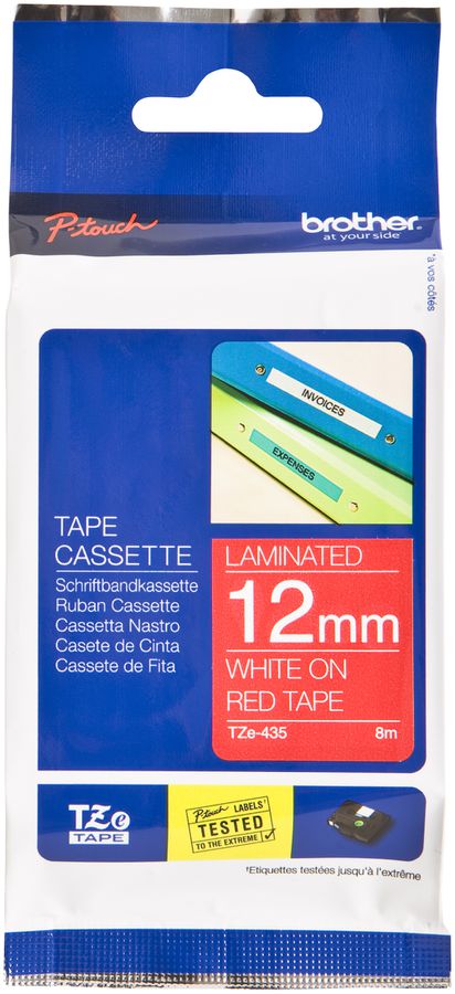 Schriftbandkassette Brother TZe 12mm×8m, rot/weiss