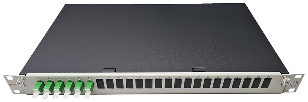 Breakoutbox 19" Dätwyler OV-SV 6×LSH/APC vert OS2 vertical 1UH gris