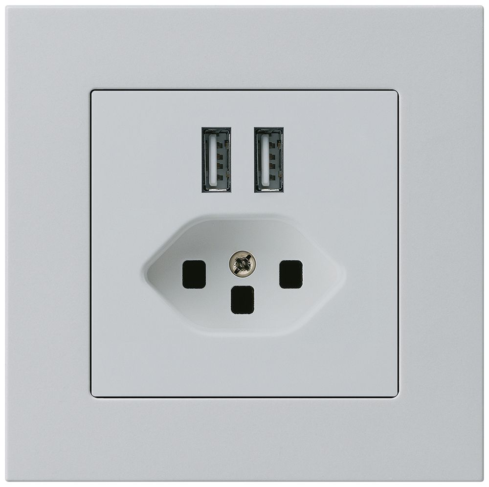 UP-Steckdose 2×USB & T23 kallysto.pro 2400mA hellgrau