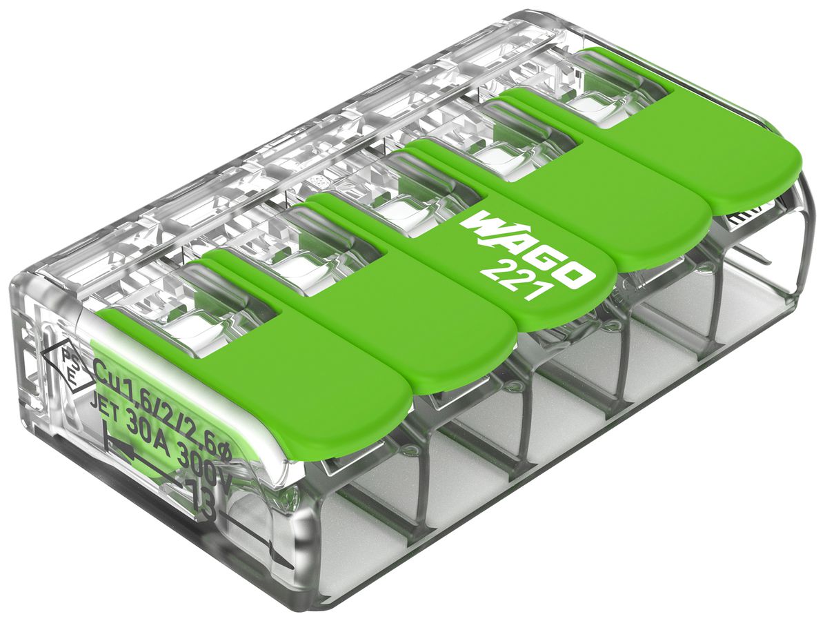 Borne de connexion WAGO Green Range 5L 0.5…6mm² avec levier vt transparent