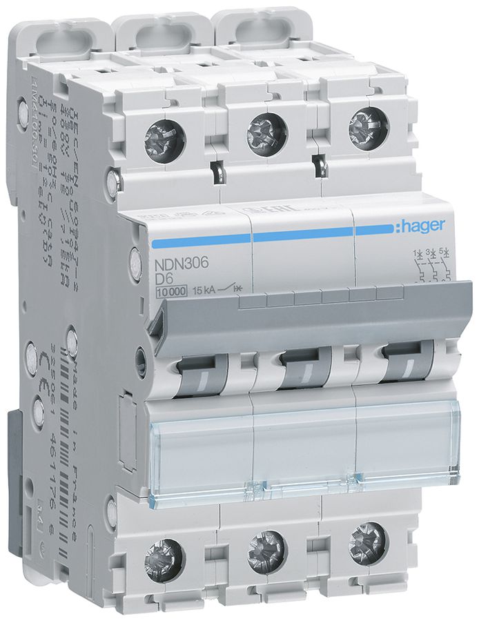 Leitungsschutzschalter Hager MCB 3P 415V Typ D 6A Icn 10kA Icu 15kA 3TE