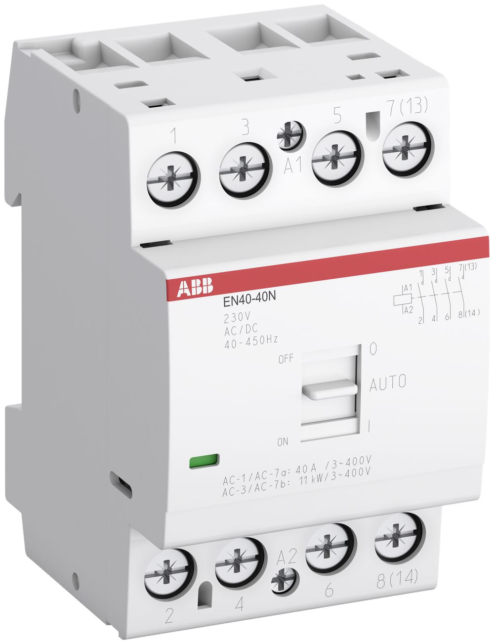 Contacteur AMD ABB EN40, 2F 40A AC-1, 24VAC/DC commande manuelle