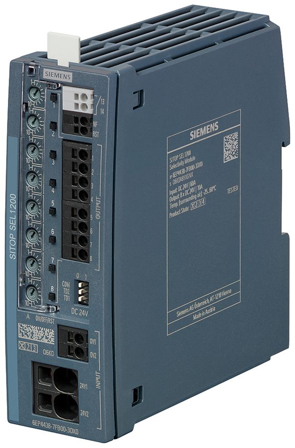 Selektivitätsmodul Siemens SITOP, IN: 24VDC/72A, OUT: 24VDC/8×10A, schaltend
