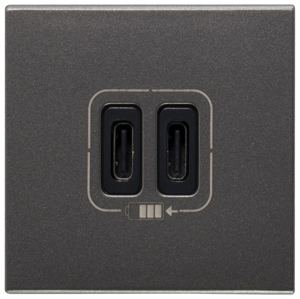 EB-USB-Ladesteckdose MOS 2×Typ-C, 3A 5V=15W, 2 Module, magnesium