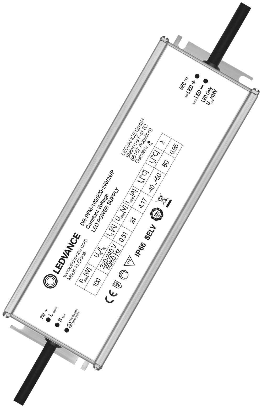 Convertisseur LED LDV PERFORMANCE, 24V 100W 197×63×38mm IP66