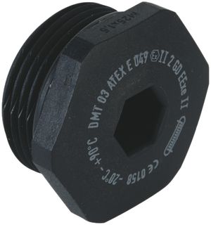 Bouchon de fermeture Ex AGRO 6 pans PA M25 ATEX E 049 noir