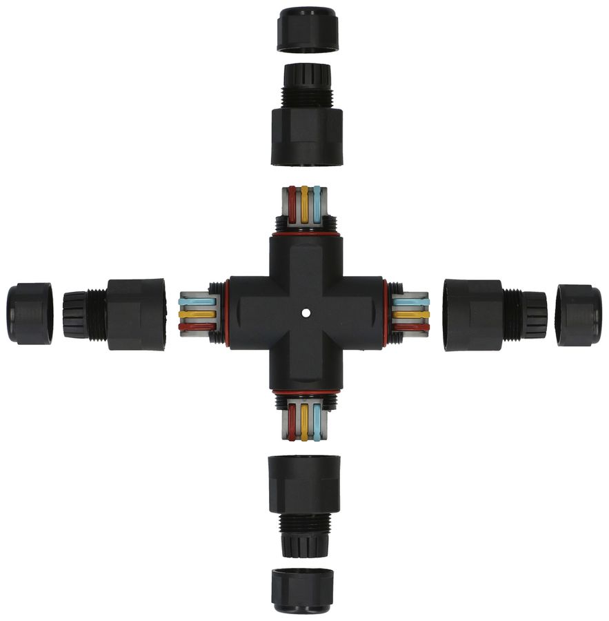 Raccord de câble MH dérivation X 3×0.5…2.5mm² Ø6.5…11mm Ø30×147×147mm IP68 noir