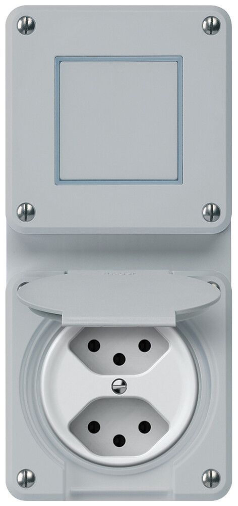 UP-Kombination robusto Wechselschalter Steckdose 2×T13 86×146mm grau