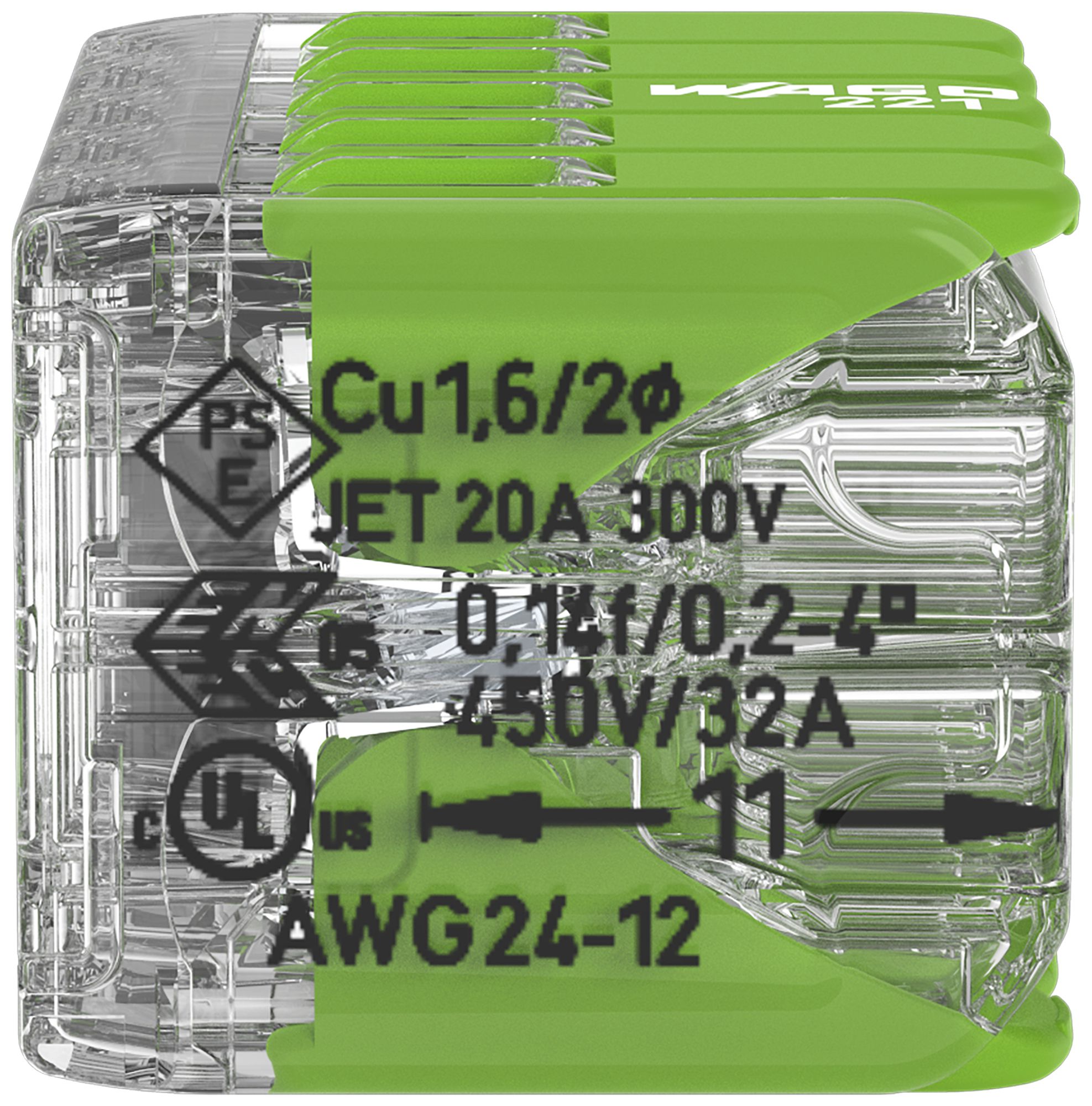 Borne de connexion WAGO Green Range 10L 0.2…4mm² avec levier vert transparent