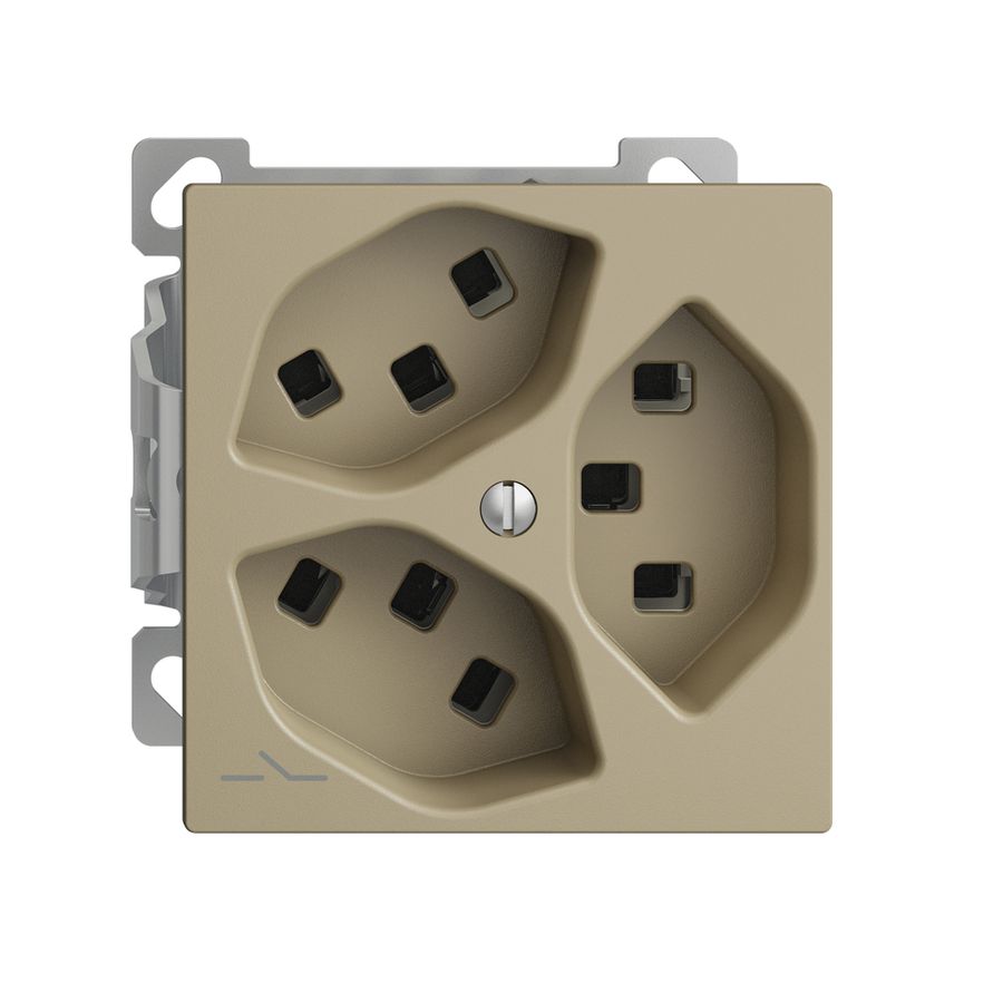 AP-Steckdose 3×T23 Feller EDIZIOdue FXCO54, 1×getrennt, Steckklemmen, sand