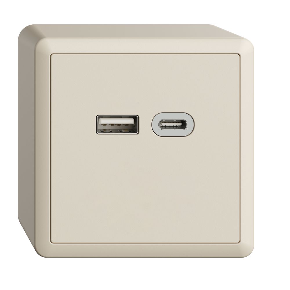 Prise AP USB 18W type A + type C Feller EDIZIOdue FX54 230V 3600mA crema