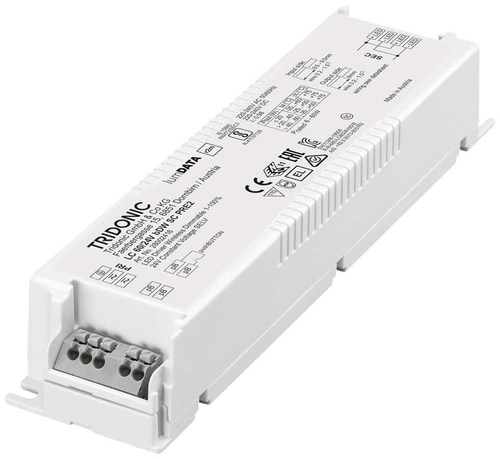 LED-Betriebsgerät Tridonic LC PRE2 Casambi 60W 24V 250…2500mA DIM 225×43×30mm