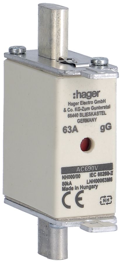 Fusible HPC Hager DIN000 690VAC 63A gG/gL avertisseur double inoxydable