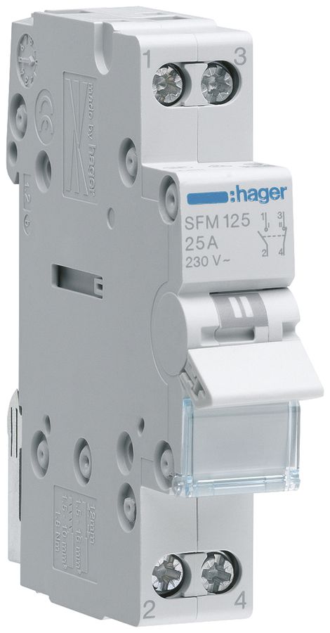 REG-Wechselschalter Hager 25A 230V 1 Schliesser 1 Öffner 0 Wechsler 1TE