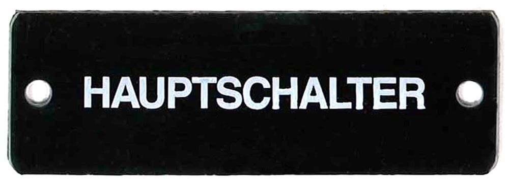 Warnschild Zelluloid 60×20mm schwarz/weiss