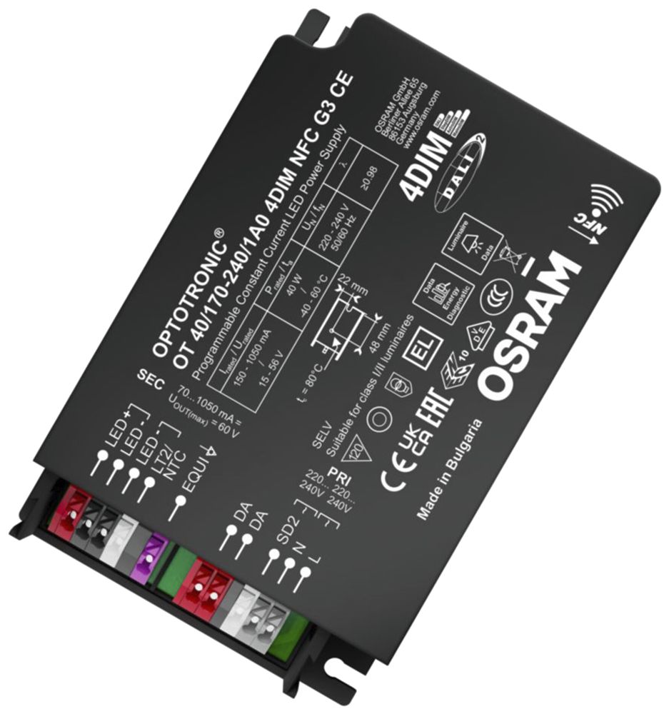 Alimentation LED Osram OT 40W 15…56V 150…1050mA DALI 123×79×33mm