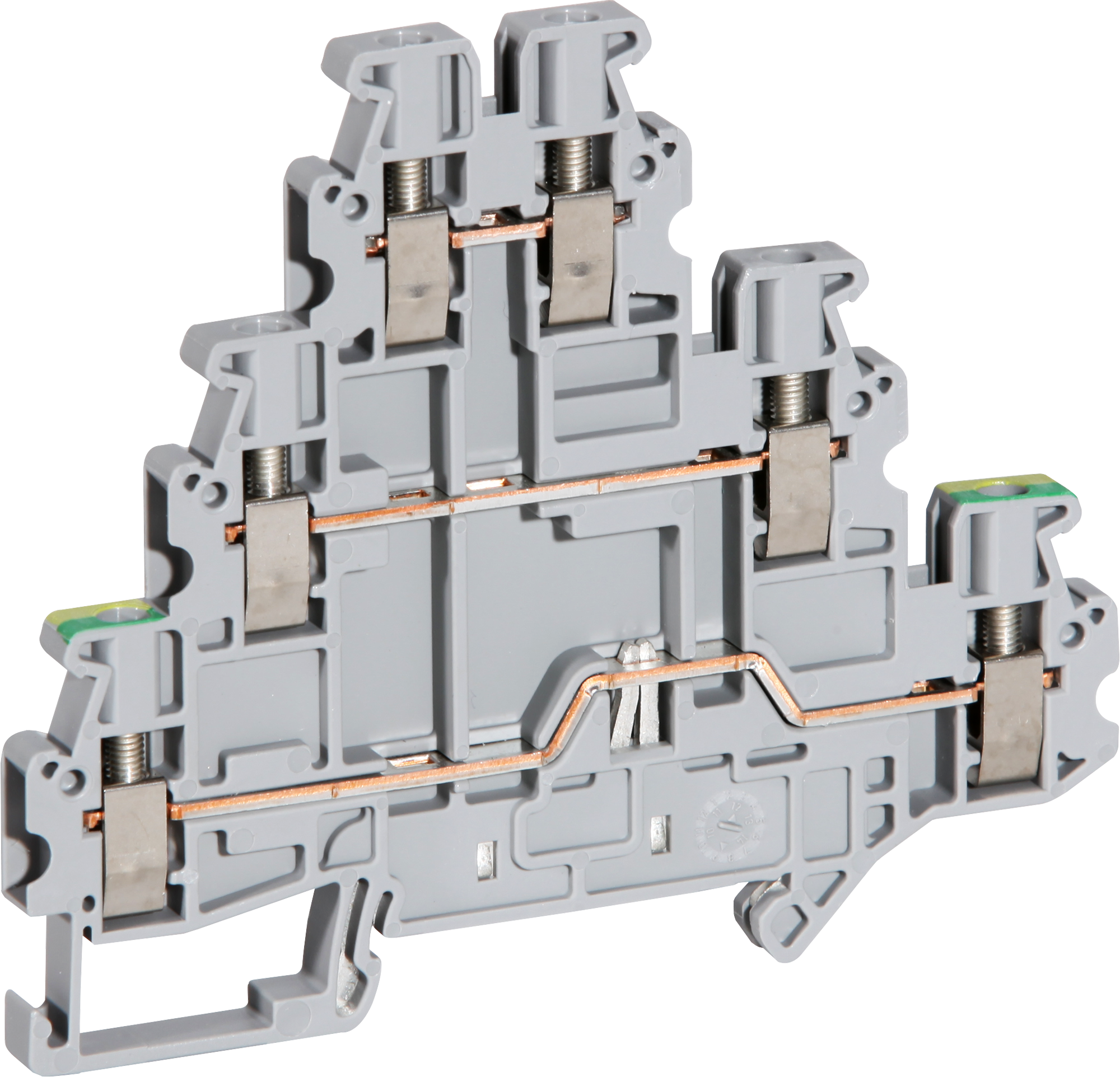 Borne de jonction à 3 étages PE/L/L CLIPLINE 0.14…4mm² gris