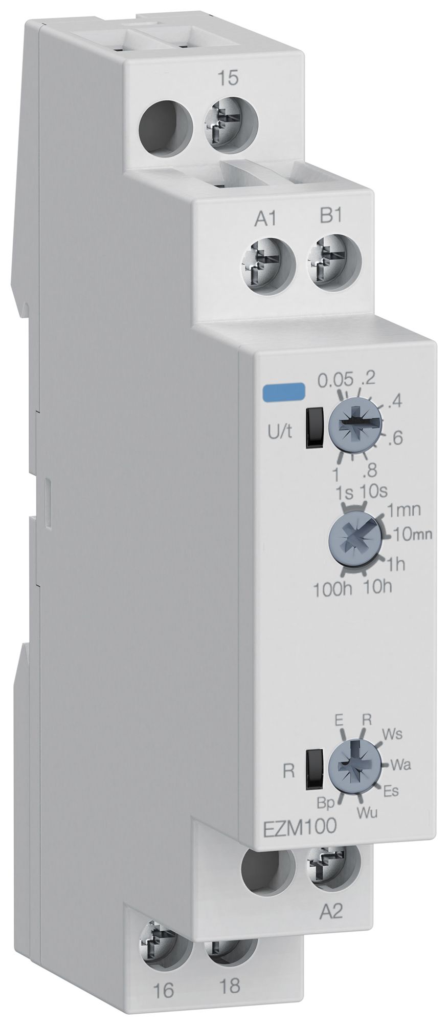 REG-Zeitrelais Hager EZM100, 12…240VUC, 0.05s…100h, 1W 8A/250VAC, 1TE